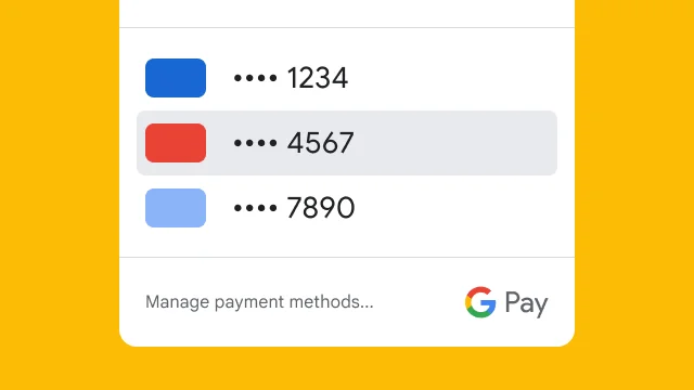 出于安全目的，Google Pay 仅显示三张信用卡的最后四位数字。
